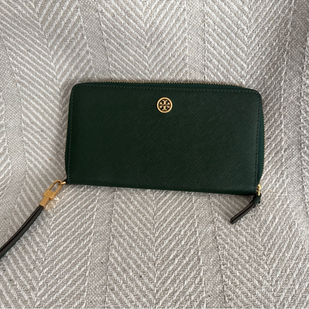 Tory Burch Dark Green Zip-Around Wallet
